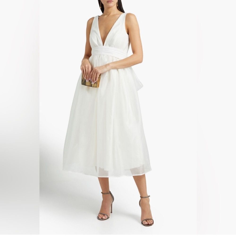 New Sachin & Babi CARMINA BOW-EMBELLISHED GATHERED ORGANZA MIDI DRESS IN IVORY